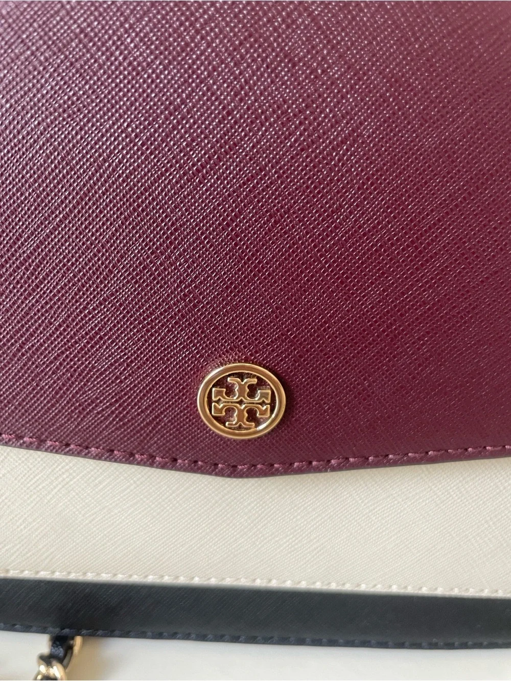 Tory Burch Tricolor Leather Chain Crossbody - Burgundy, Black & Cream